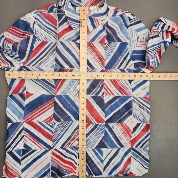 Alfred Dunner Blouse Womens 16 Geometric 3/4 Sleeve Patriotic USA 4th Of July - Picture 4 of 6